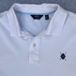 𝅺LINCS David Chu Mens White Golf Polo Shirt Size Large Cotton Preppy
